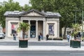 Anderlecht, Brussel, Belgium - White toll gates as neoclassical pavilions now serving as the entrance of the sewermuseum