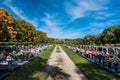 Anderlecht, Brussels - Belgium - Decorated grave yards on a cemetery against blue sky