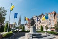 Anderlecht, Brussels - Belgium - Flags of Brussels, Anderlecht and Belgium at the statue of the World War at the Place de la