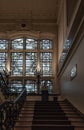 Anderlecht, Brussels Capital Region - Belgium - Decorated stained glass with inscriptions of ancient mayors of the municipality