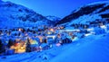 Andermatt village in Alps mountains in winter snow, Uri, Switzerland