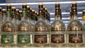 Andernach Germany 04.01.2020 Closeup bottles with logo lettering of pircher fruit brandy in shelf of german supermarket