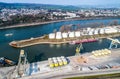 Andernach Germany 31.03.2019 industrial harbour in andernach on rhine river with fabric buildings