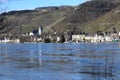 Andernach, Germany - 02 04 2021: Rhine flood in Leutesdorf Royalty Free Stock Photo