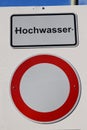 warning sign: Hochwasser - Flood warning with no entry sign Royalty Free Stock Photo