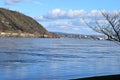 Andernach, Germany - 02 04 2021: Wide blue Rhine during flood Royalty Free Stock Photo