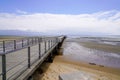 Andernos sand beach in low tide seen from the Pier in sunny summer day Royalty Free Stock Photo