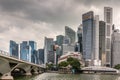 Anderson and Esplanade bridge and financial district under heavy cloudscape, Singapore