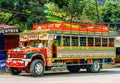 Andes, COLOMBIA - 27th March 2019. Colorful traditional rural bus in Colombia called chiva