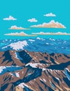 The Andes Mountain or Andean Mountain Range in Chile and Argentina WPA Art Deco Poster