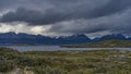 The Andes mountain range. Snow caps of peaks against the sky and clouds. Royalty Free Stock Photo