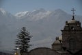 Andes mountains behind colonial spanish church Royalty Free Stock Photo