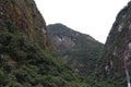 The Andes Mountains covered in shrubs and vegetation in Aguas Calientes, Peru