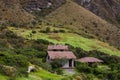 The Andes mountains, houses and the Llama. Royalty Free Stock Photo