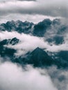 The Andes mountains and low clouds from the Inca Trail. Peru. Royalty Free Stock Photo