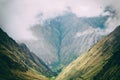 The Andes mountains in mist on the Inca Trail. Peru. South America. No people. Royalty Free Stock Photo