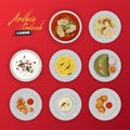 Andhra Pradesh Cuisine collection of traditional menu on red background.