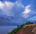 Andoma Mountain or Andomsky geological section, a cliff over Lake Onega in the north of Russia in the Vologda region