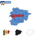 Andorra blue Low Poly map with capital Andorra la Vella