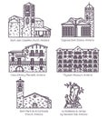 Andorra castle landscape and church landmark set.