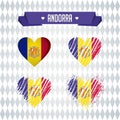 Andorra. Collection of four vector hearts with flag. Heart silhouette