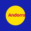 Andorra country name typography in a national flag color