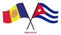 Andorra and Cuba Flags Crossed And Waving Flat Style. Official Proportion. Correct Colors