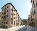 Commercial area of city among the Pyrenees mountains and famous duty-free shops