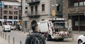 Andorra La Vella, Andorra - May 15, 2018: Automated Garbage Truck Parking In City Street. Dustcart, Trash Truck, Rubbish