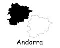 Andorra Country Map. Black silhouette and outline isolated on white background. EPS Vector