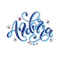 Andorra - The name of the country in festive decoration, vector cartoon illustration with lettering