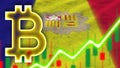 Andorra Realistic Flag with Neon Light Effect Bitcoin Icon Radial Blur Effect Fabric Texture 3D Illustration