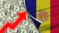 Andorra Realistic Flag, Usa Dollar, Rising Zigzag Red Arrow