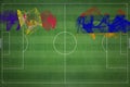 Andorra vs Armenia Soccer Match, national colors, national flags, soccer field, football game, Copy space