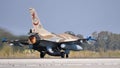 Lockheed Martin F-16 D Barak of Israeli Air Force take off with full afterburner Royalty Free Stock Photo