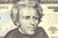 Andrew Jackson face on US twenty or 20 dollars bill macro, united states money closeup. Royalty Free Stock Photo