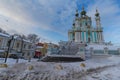 Andrew`s Church after a massive snowfall. Kiev Royalty Free Stock Photo