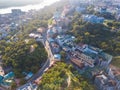 Andrew`s Descent historcal old street in Kiev Kiyv Ukraine. Top view from above. Aerial drone photo Royalty Free Stock Photo