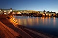 Andreyevsky (Pushkinsky) Bridge (left side) across Moskva River, located between Luzhniki and Gorky Park in Moscow, Russia Royalty Free Stock Photo