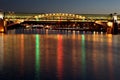 Andreyevsky (Pushkinsky) Bridge (left side) across Moskva River, located between Luzhniki and Gorky Park in Moscow, Russia Royalty Free Stock Photo