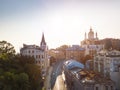 Andriyivskyy Descent, Podil. Kiev Kiyv Ukraine old famouse street. Aerial drone photos Royalty Free Stock Photo