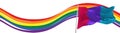 Androgyne pride flag waving at colorful background. Freedom and love, activism, community concept. Pride month. Copy space