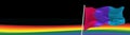 Androgyne pride flag waving at colorful background. Freedom and love, activism, community concept. Pride month. Copy space