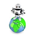 Androi Robot on top of the green earth globe. Royalty Free Stock Photo