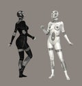 Dual Humanoid Android Figures Exploring Contrast And Identity Royalty Free Stock Photo