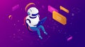 Robot working laptop digital communication isometric technology future Royalty Free Stock Photo