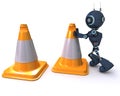 Android with caution cones Royalty Free Stock Photo