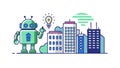 Android with Cityscape, Smart City Technology, vector design Generative AI Royalty Free Stock Photo