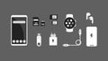 Android ecosystem. Smart wearable collection. Smartwatch smartphone earbuds.