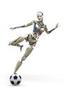 Android girl kicking the soccer ball in white background Royalty Free Stock Photo